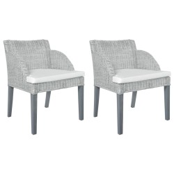 vidaXL Sillas de comedor con cojines 2 unidades ratán natural gris