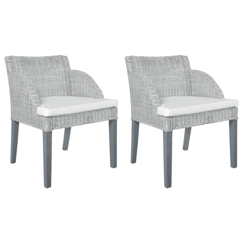 vidaXL Sillas de comedor con cojines 2 unidades ratán natural gris vidaXL Sillas de comedor con cojines 2 unidades ratán natural gris