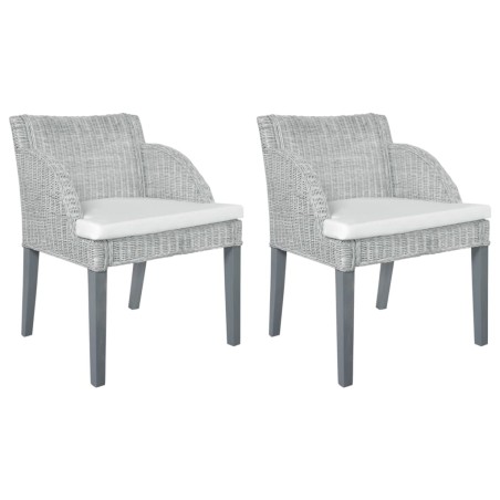 vidaXL Sillas de comedor con cojines 2 unidades ratán natural gris