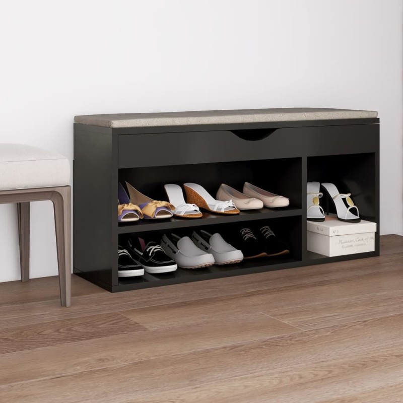 vidaXL Banco zapatero con cojín madera ingeniería gris 104x30x49 cm vidaXL Banco zapatero con cojín madera ingeniería gris 104x30x49 cm