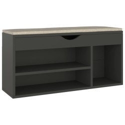 vidaXL Banco zapatero con cojín madera ingeniería gris 104x30x49 cm