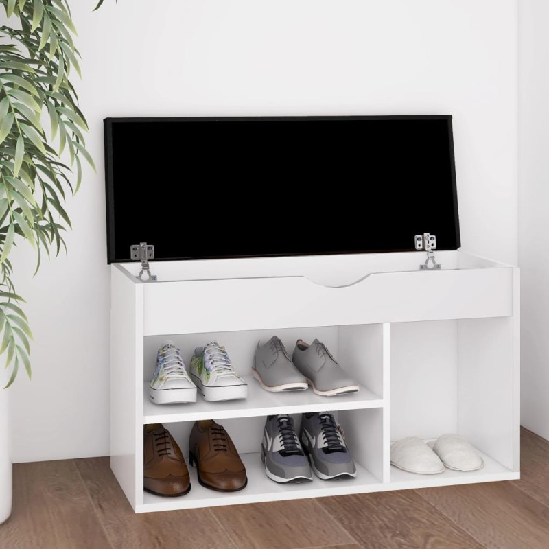 vidaXL Banco zapatero con cojín madera ingeniería blanco 80x30x47 cm vidaXL Banco zapatero con cojín madera ingeniería blanco 80x30x47 cm
