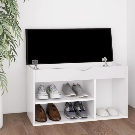 vidaXL Banco zapatero con cojín madera ingeniería blanco 80x30x47 cm