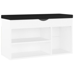 vidaXL Banco zapatero con cojín madera ingeniería blanco 80x30x47 cm