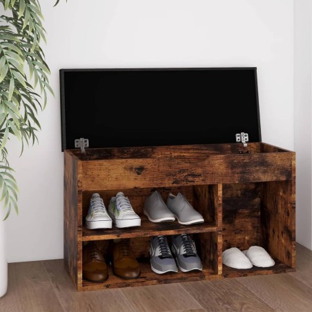 vidaXL Banco zapatero con cojín madera ingeniería roble ahumado