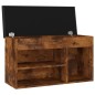 vidaXL Banco zapatero con cojín madera ingeniería roble ahumado vidaXL Banco zapatero con cojín madera ingeniería roble ahumado