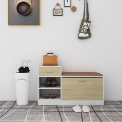 vidaXL Banco zapatero madera de ingeniería blanco y roble Sonoma