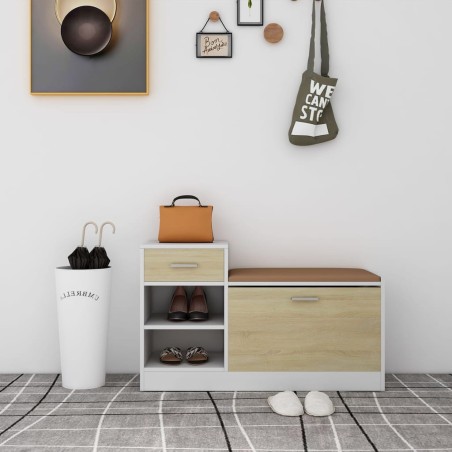 vidaXL Banco zapatero madera de ingeniería blanco y roble Sonoma