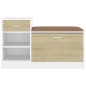 vidaXL Banco zapatero madera de ingeniería blanco y roble Sonoma vidaXL Banco zapatero madera de ingeniería blanco y roble Sonoma
