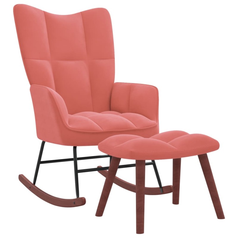 vidaXL Silla mecedora con reposapiés terciopelo rosa vidaXL Silla mecedora con reposapiés terciopelo rosa