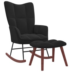 vidaXL Silla mecedora con reposapiés terciopelo negro