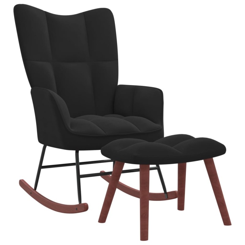 vidaXL Silla mecedora con reposapiés terciopelo negro vidaXL Silla mecedora con reposapiés terciopelo negro