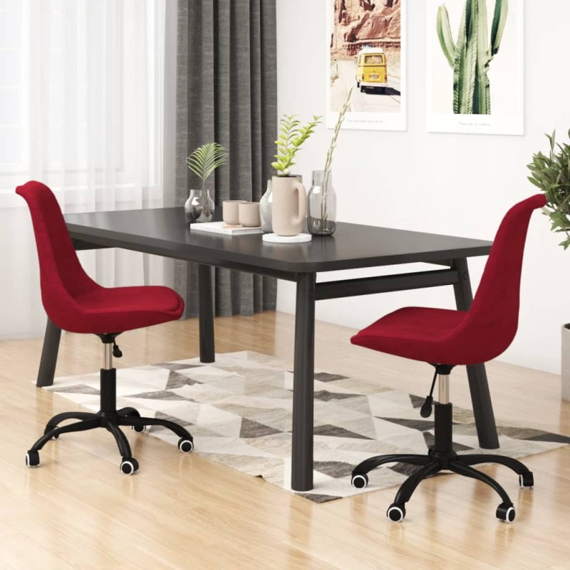 vidaXL Sillas de comedor giratorias 2 unidades tela rojo tinto vidaXL Sillas de comedor giratorias 2 unidades tela rojo tinto
