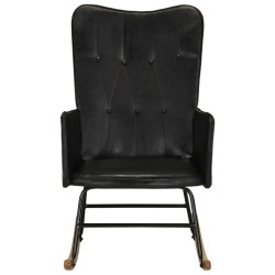 vidaXL Mecedora de cuero auténtico negro