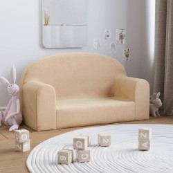 vidaXL Sofá para niños de 2 plazas de felpa suave color crema