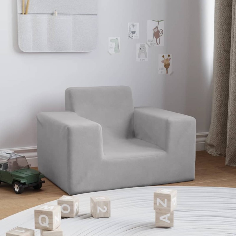 vidaXL Sofá para niños felpa suave gris claro vidaXL Sofá para niños felpa suave gris claro