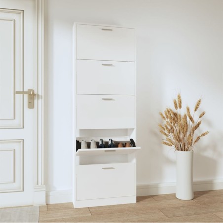 vidaXL Mueble zapatero madera contrachapada blanco brillo 59x17x169 cm
