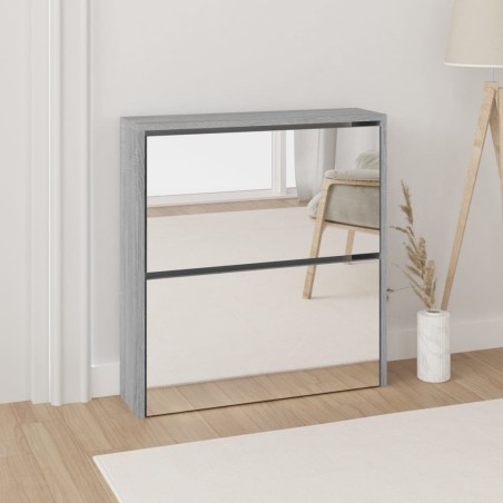 vidaXL Mueble zapatero con espejo 2 niveles gris Sonoma 63x17x67 cm