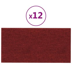 vidaXL Paneles de pared 12 uds tela rojo tinto 30x15 cm 0,54 m²