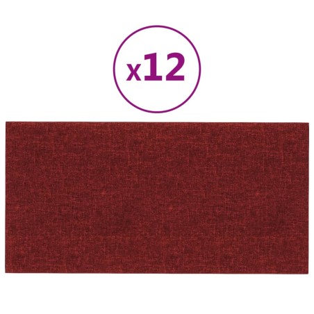vidaXL Paneles de pared 12 uds tela rojo tinto 30x15 cm 0,54 m²