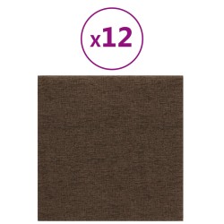 vidaXL Paneles de pared 12 uds tela marrón 30x30 cm 1,08 m²