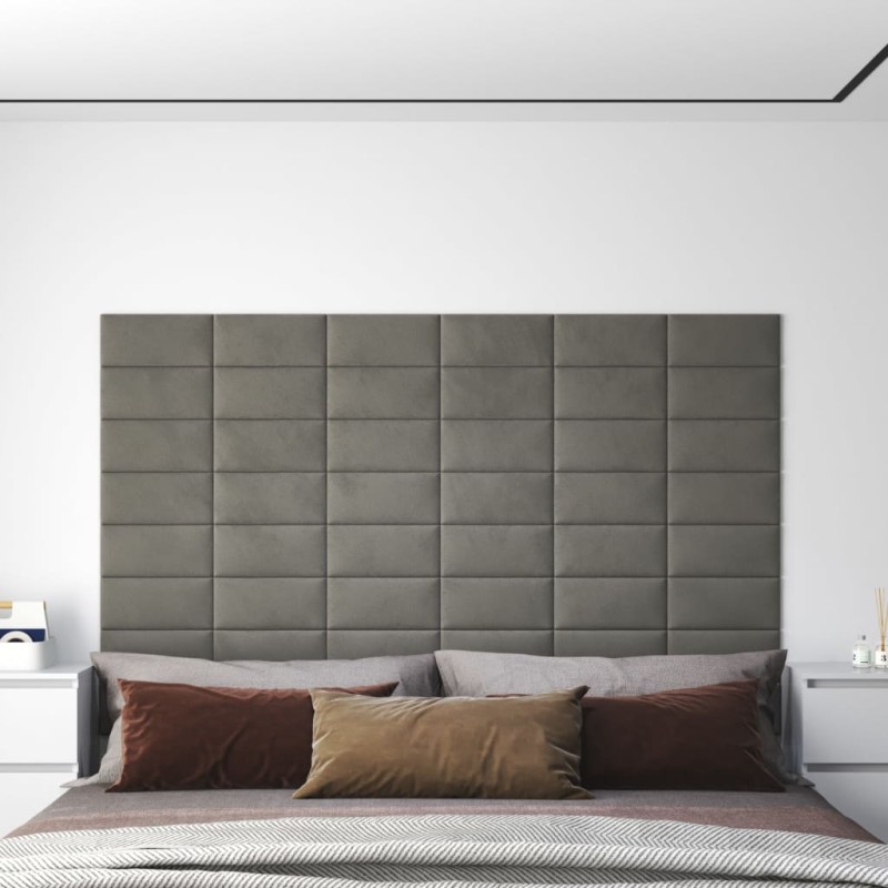 vidaXL Paneles de pared 12 uds terciopelo gris claro 30x15 cm 0,54 m² vidaXL Paneles de pared 12 uds terciopelo gris claro 30x15 cm 0,54 m²