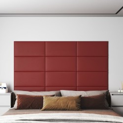 vidaXL Paneles de pared 12 uds cuero PE rojo tinto 60x30 cm 2,16 m²
