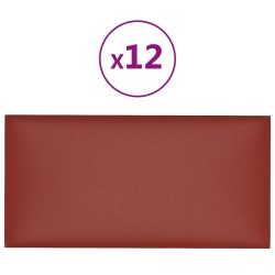 vidaXL Paneles de pared 12 uds cuero PE rojo tinto 60x30 cm 2,16 m²