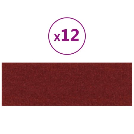 vidaXL Paneles de pared 12 uds tela rojo tinto 90x30 cm 3,24 m²