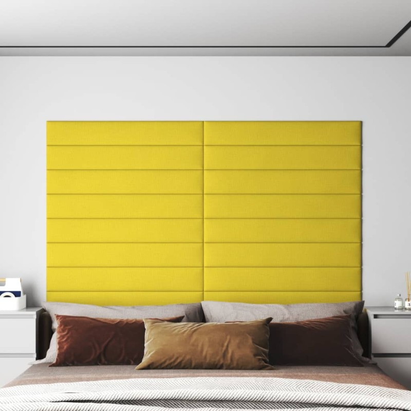 vidaXL Paneles de pared 12 uds tela amarillo claro 90x15 cm 1,62 m² vidaXL Paneles de pared 12 uds tela amarillo claro 90x15 cm 1,62 m²