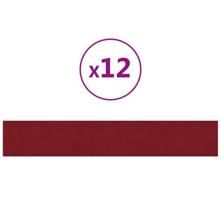 vidaXL Paneles de pared 12 uds terciopelo rojo tinto 90x15 cm 1,62 m²