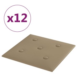 vidaXL Paneles pared 12 uds cuero sintético capuchino 30x30 cm 1,08 m²