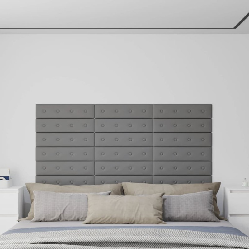 vidaXL Paneles de pared 12 uds cuero sintético gris 60x15 cm 1,08 m² vidaXL Paneles de pared 12 uds cuero sintético gris 60x15 cm 1,08 m²