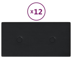 vidaXL Paneles de pared 12 uds cuero sintético negro 30x15 cm 0,54 m²
