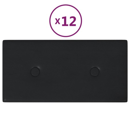 vidaXL Paneles de pared 12 uds cuero sintético negro 30x15 cm 0,54 m²