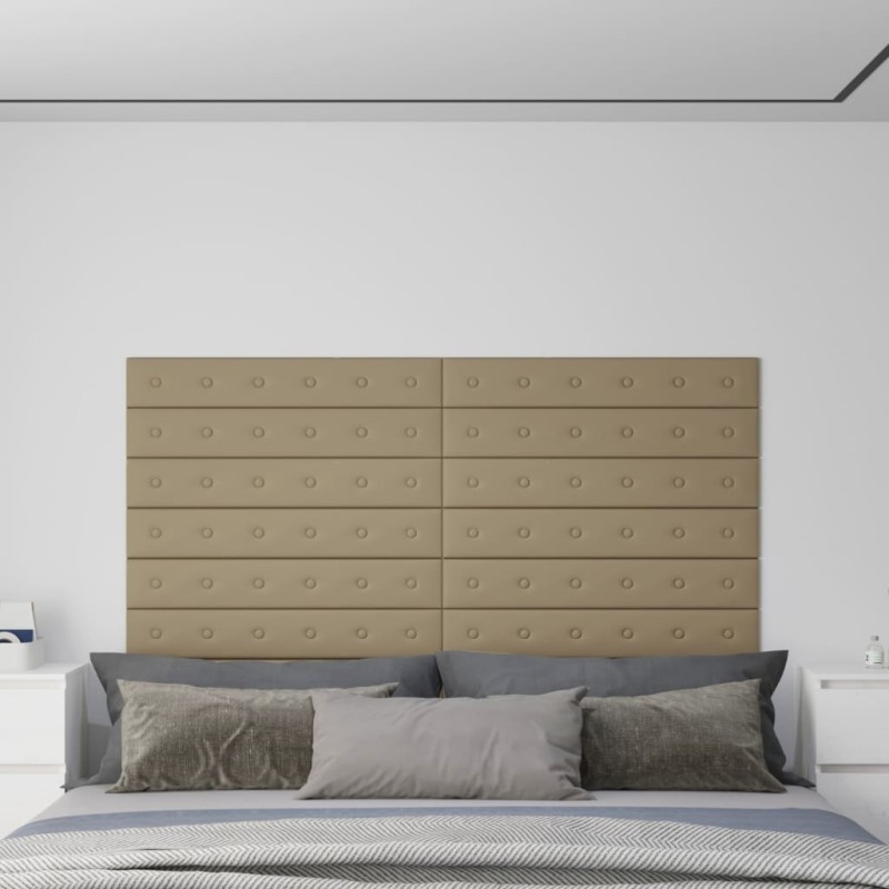 vidaXL Paneles pared 12 uds cuero sintético capuchino 90x15 cm 1,62 m² vidaXL Paneles pared 12 uds cuero sintético capuchino 90x15 cm 1,62 m²