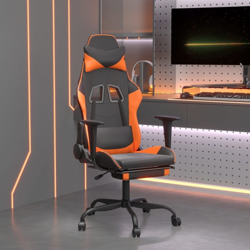 vidaXL Silla gaming masaje y reposapiés cuero sintético negro naranja vidaXL Silla gaming masaje y reposapiés cuero sintético negro naranja