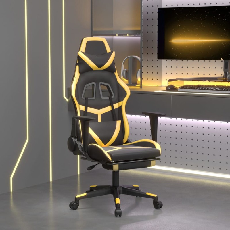 vidaXL Silla gaming masaje y reposapiés cuero sintético negro dorado vidaXL Silla gaming masaje y reposapiés cuero sintético negro dorado