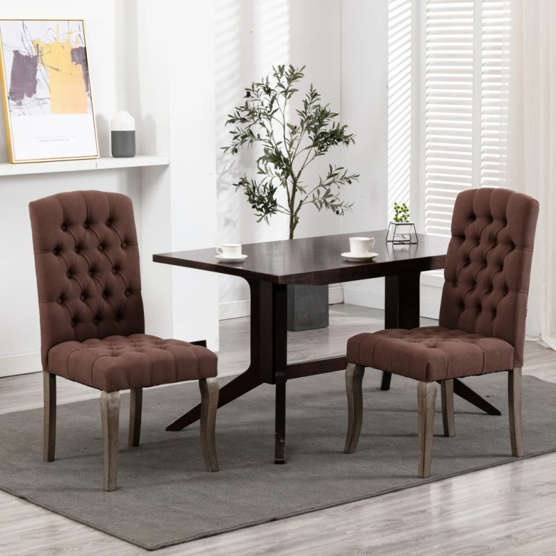 vidaXL Sillas de comedor 2 uds tela marrón efecto lino vidaXL Sillas de comedor 2 uds tela marrón efecto lino