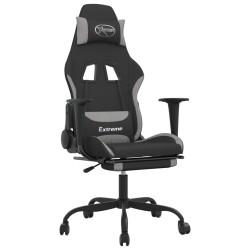 vidaXL Silla gaming de masaje con reposapiés tela negro y gris claro