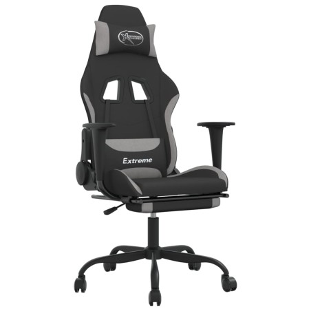 vidaXL Silla gaming de masaje con reposapiés tela negro y gris claro