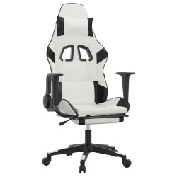 vidaXL Silla gaming masaje y reposapiés cuero sintético negro blanco