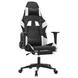 vidaXL Silla gaming masaje y reposapiés cuero sintético negro blanco