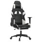 vidaXL Silla gaming masaje y reposapiés cuero sintético negro blanco vidaXL Silla gaming masaje y reposapiés cuero sintético negro blanco
