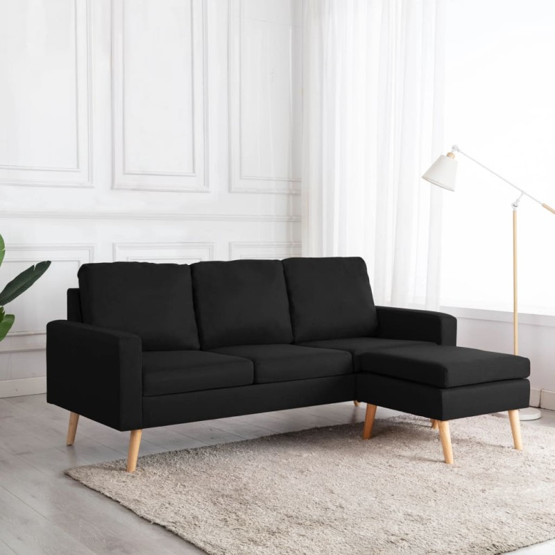 vidaXL Sofá de 3 plazas con reposapiés de tela negro vidaXL Sofá de 3 plazas con reposapiés de tela negro