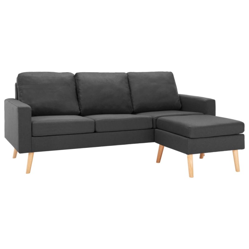 vidaXL Sofá de 3 plazas con reposapiés de tela gris oscuro vidaXL Sofá de 3 plazas con reposapiés de tela gris oscuro