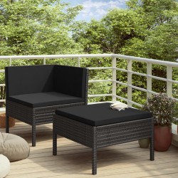 vidaXL Set muebles de jardín 2 piezas y cojines ratán sintético negro