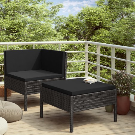 vidaXL Set muebles de jardín 2 piezas y cojines ratán sintético negro