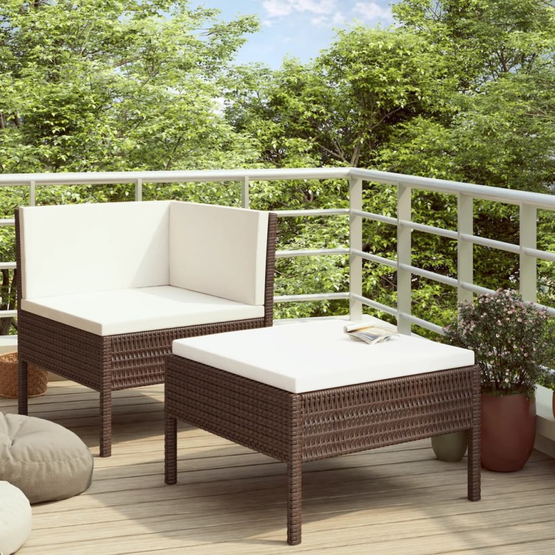 vidaXL Set de muebles de jardín 2 piezas con cojines ratán PE marrón