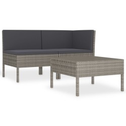 vidaXL Set de muebles de jardín 3 pzas y cojines ratán sintético gris
